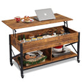 Wlive Coffee Table, 41.3' Lift Top Coffee Table With 4 Wheels, Hidden Compartment, Storage Shelf And Lift Tabletop For Living Room, Reception Room, Rustic Brown
