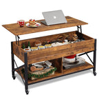 Wlive Coffee Table, 41.3' Lift Top Coffee Table With 4 Wheels, Hidden Compartment, Storage Shelf And Lift Tabletop For Living Room, Reception Room, Rustic Brown