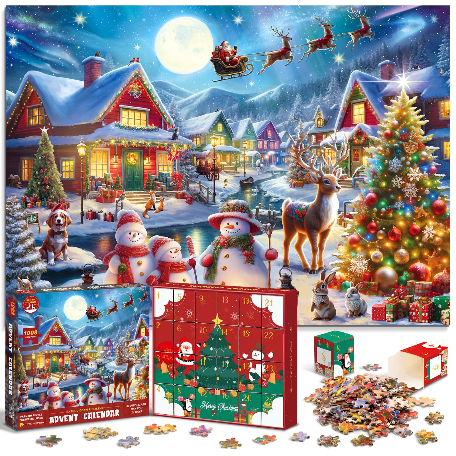 Jigsaw Puzzle Advent Calendar 2024 for Kids and Adults- 1008 Pieces Puzzle 24 Days Christmas Countdown Calendar Family Game Chri