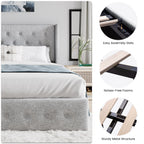 Sha Cerlin King Size Lift Up Storage Bed/Button Tufted Wingback Headboard/Hydraulic Storage/Upholstered Platform Bed Frame/No Box Spring Needed/Wood Slats Support/Light Grey