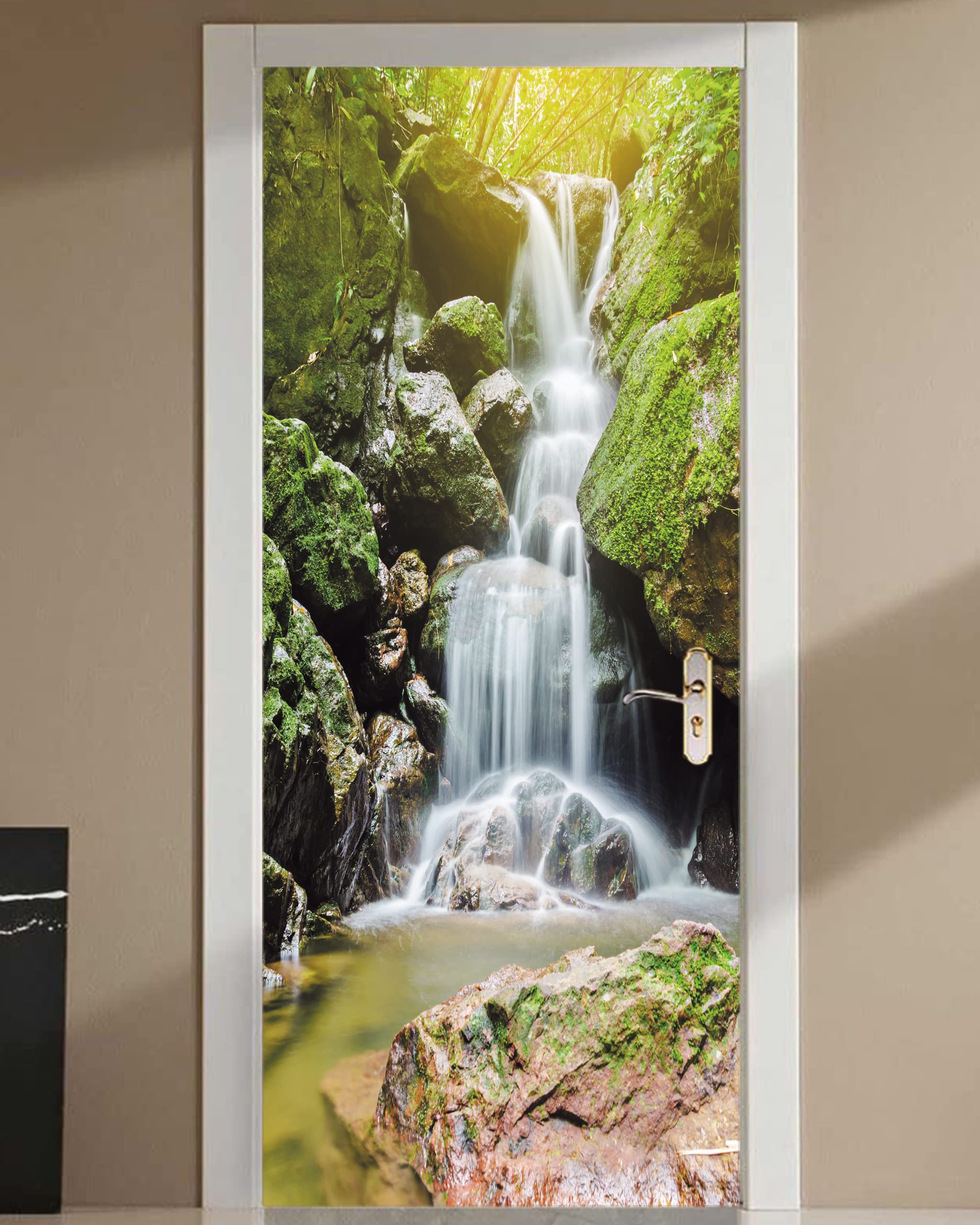 FLFK Door Sticker - 3D Door Mural Peel and Stick, Removable Self-Adhesive Waterfall Door Wallpaper for Home Decor, 30.3 W x 78.7