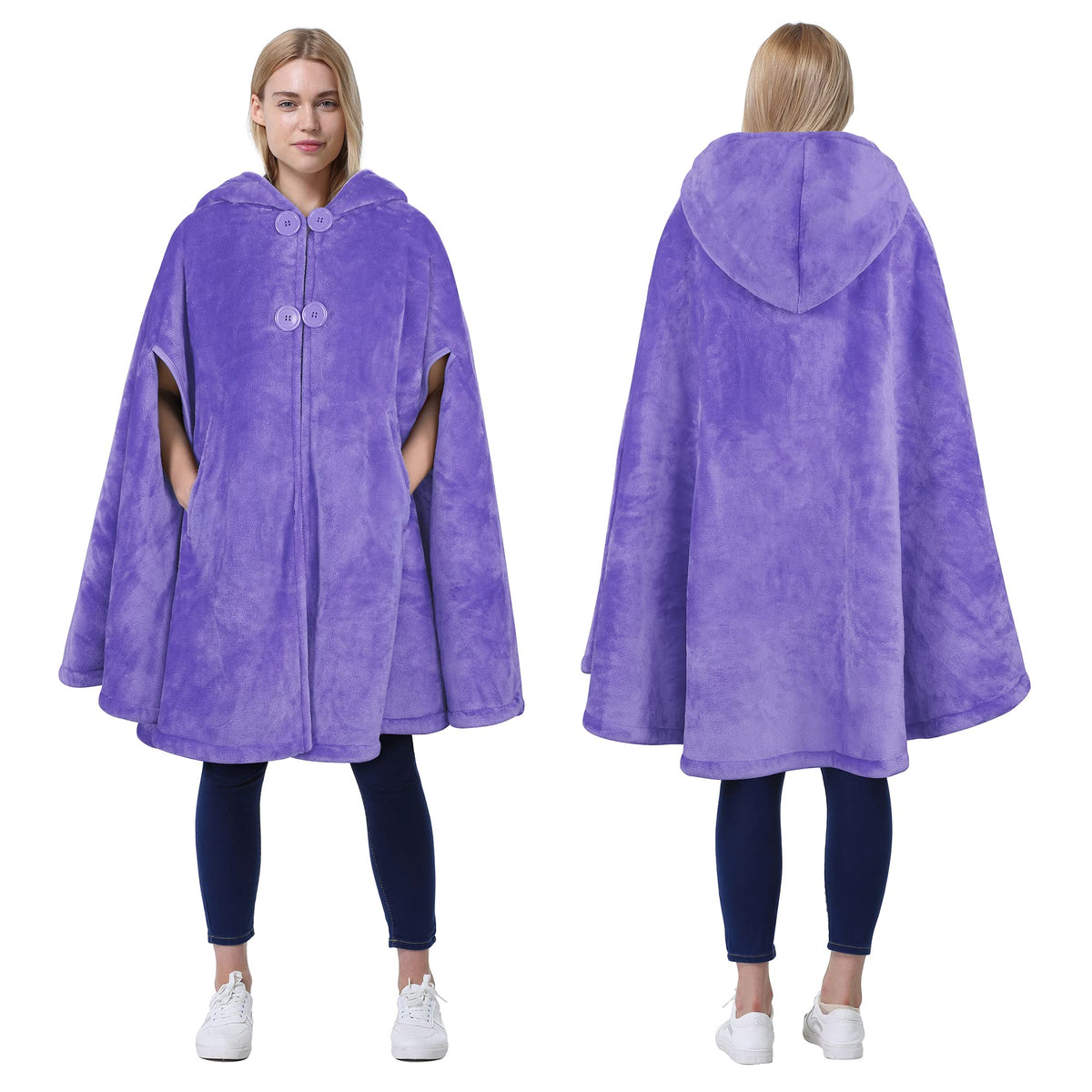 Catalonia Women'S Lavender Poncho Cape, Sherpa Fleece Cloak Coat, Snuggly Hooded Wearable Blanket, Gift Idea For Mom And Teen Gi