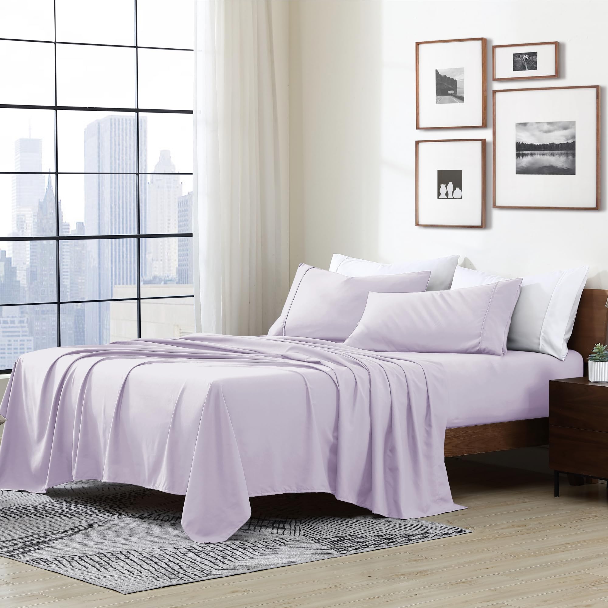 Cathay Home Essentials Ultra Soft Hypoallergenic Wrinkle Resistant Double Brushed Microfiber Bedding Sheet Set, Lavender, California King