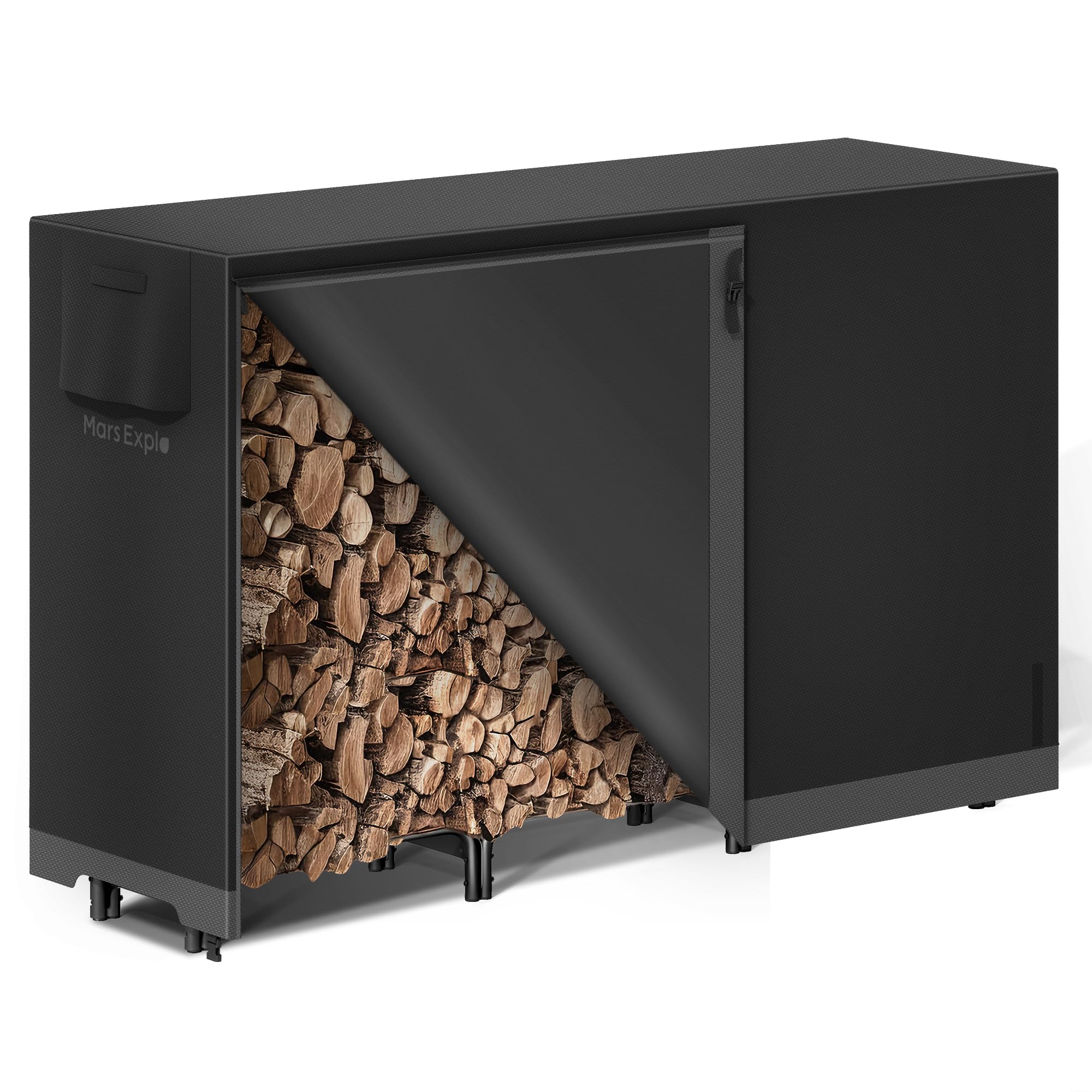 Mars Explo 6Ft Firewood Log Rack With Cover Outdoor, Heavy Duty Indoor Outdoor Firewood Storage Log Rack With Cover Combo Set Bl