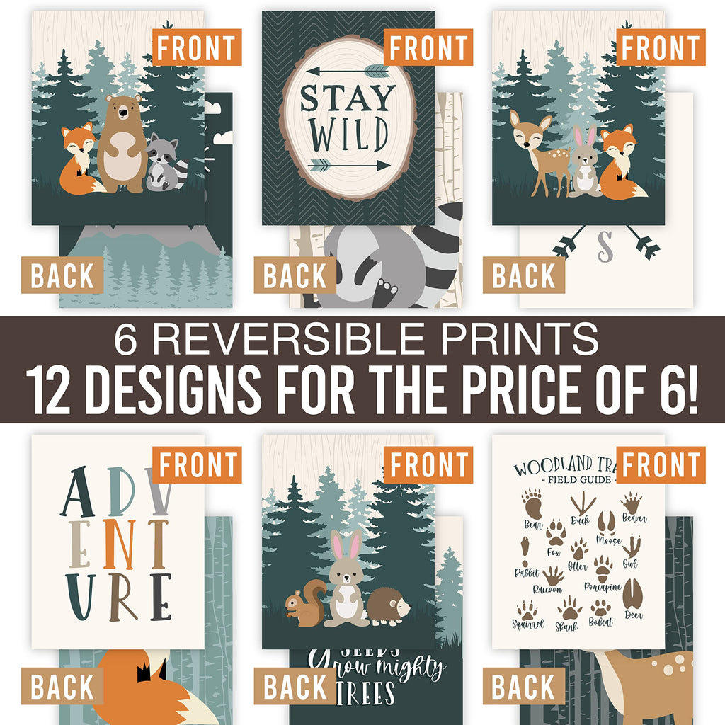 Hadley Designs 6 Reversible 8X10 Woodland Nursery Decor For Boys Prints, Baby Boy Nursery Decor, Woodland Wall Decor Baby Shower