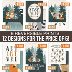 Hadley Designs 6 Reversible 8X10 Woodland Nursery Decor For Boys Prints, Baby Boy Nursery Decor, Woodland Wall Decor Baby Shower