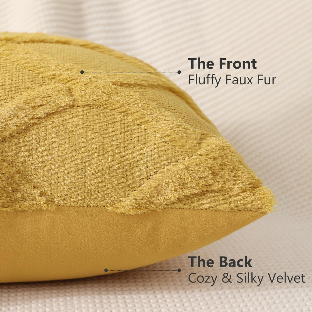 Decoruhome Throw Pillow Covers 24X24 Inch Set Of 2, Soft Plush Faux Fur Wool Mustard Yellow Couch Pillow Covers, Decorative Pillow Cases For Bed Sofa Living Room Home Decor