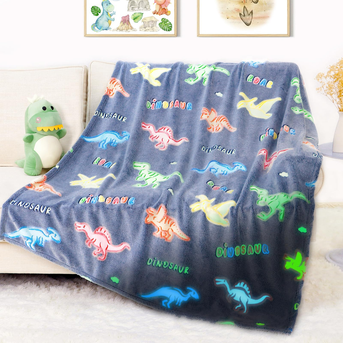 Dinosaur Gifts Toys For Kids Glow In The Dark Dinosaur Blanket For Boys Birthday Christmas Valentine'S Day Easter Gift For Kids