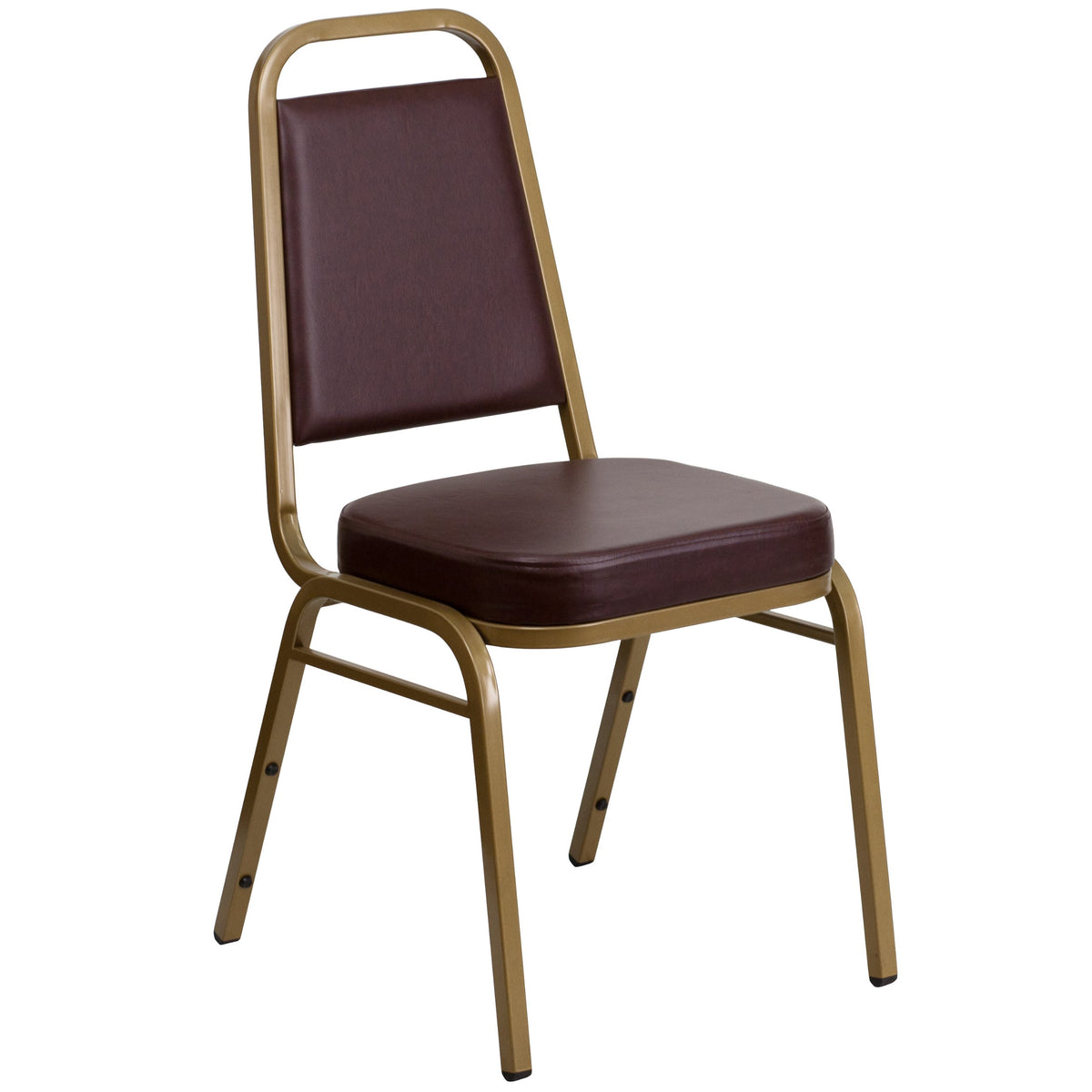 Flash Furniture HERCULES Series Trapezoidal Back Stacking Banquet Chair in Brown Vinyl - Gold Frame