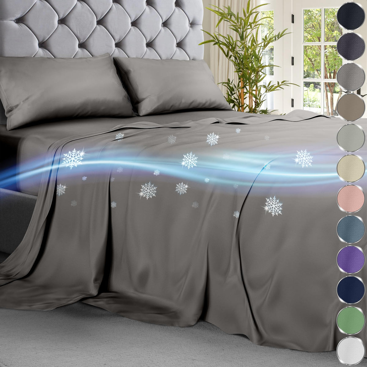 Decolure Cooling Sheets Full Set 4Pcs - Luxurious & Ultra-Soft Full Size Cooling Sheets For Hot Sleepers - Comfortable Bamboo Vi