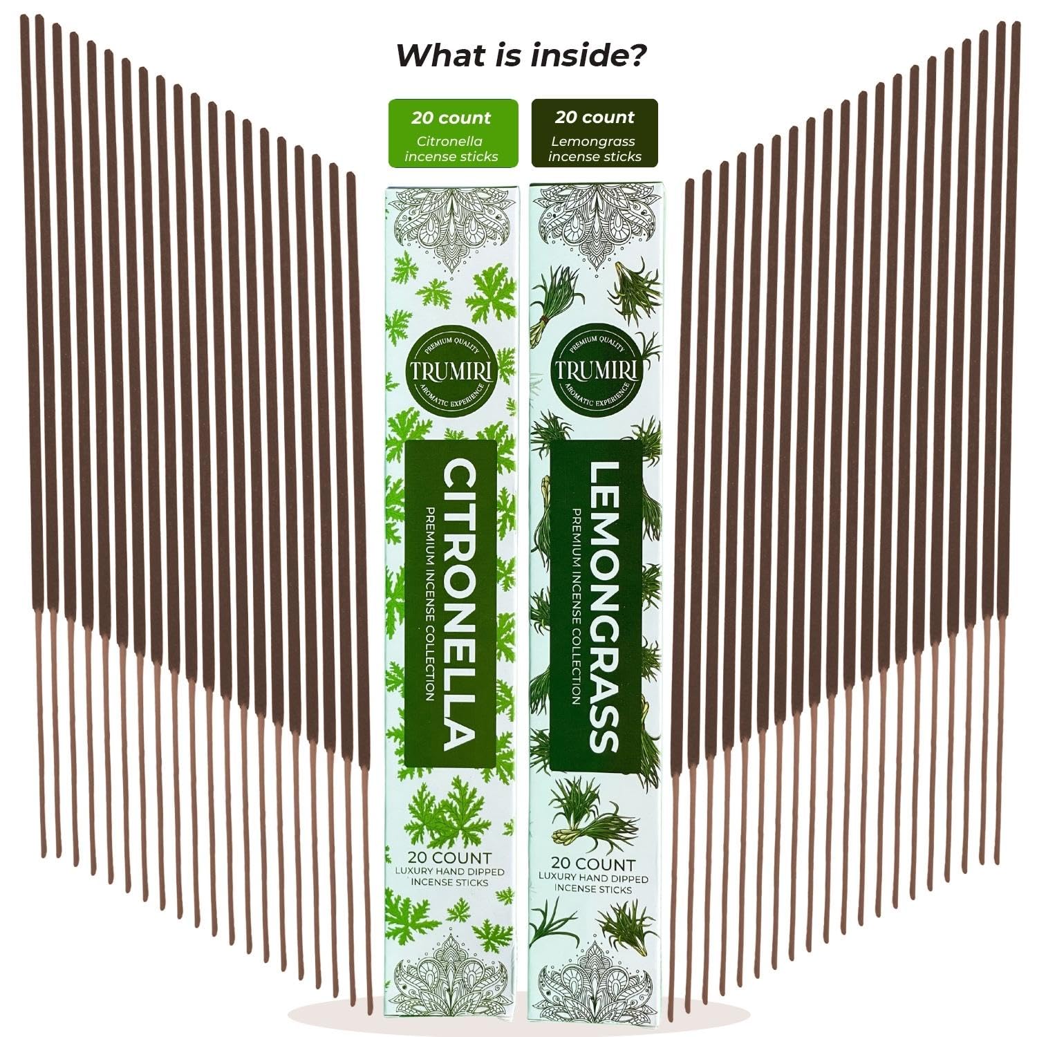 Trumiri Incense Sticks - Combo Pack Of 40 Insence-Sticks - 20 Citronella + 20 Lemongrass - Insenses - Insents - Incents - Inscen