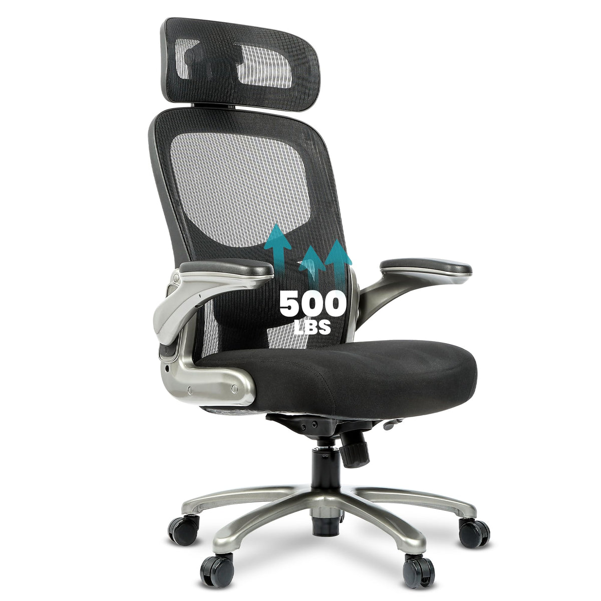 Officefactor 500 Lbs Rated The Real High Back Ergonomic Big And Tall Office Chair Flip-Up Arms Mesh Back Anti Scratch Wheels Adj