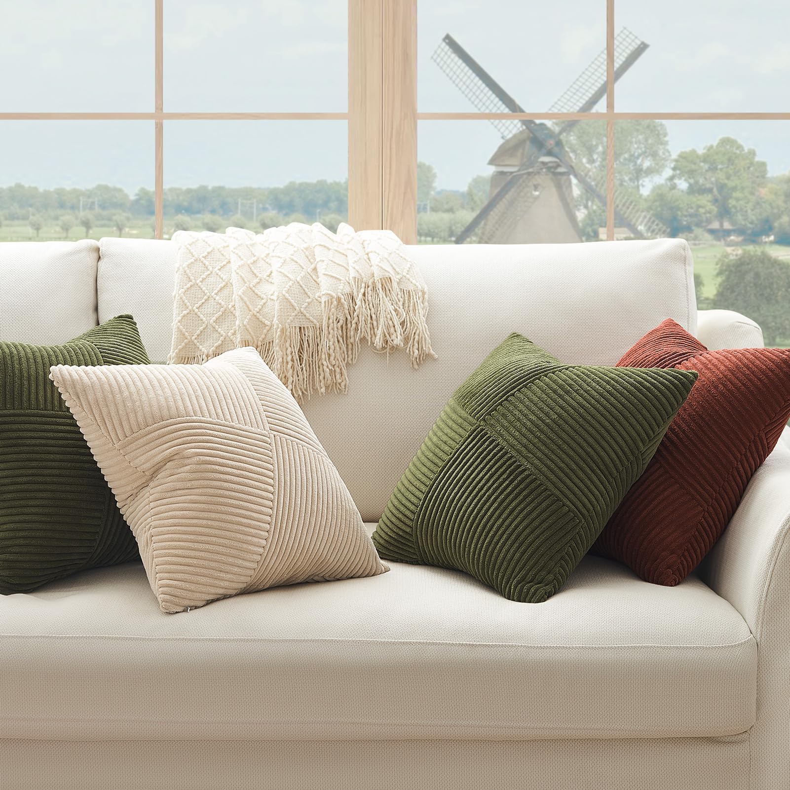 Topfinel 26X26 Inches Euro Pillow Shams Set Of 2 Olive Green Corduroy Decorative Throw Pillow Covers For Bedroom Living Room, Wi