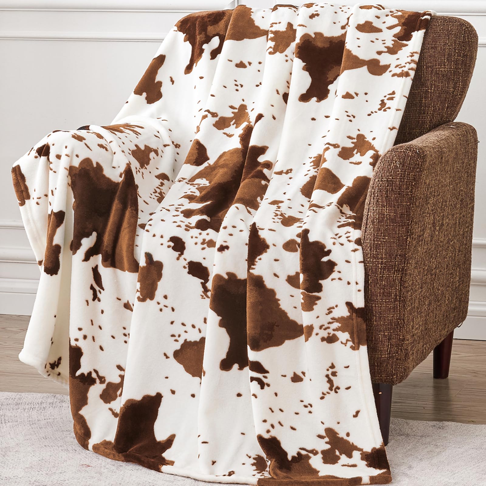 Edenleaf Cow Print Blanket 60'X80', Ultra Soft Flannel Cow Throw Blanket For Couch Bed And Travel, Cow Print Throw Blankets Fo