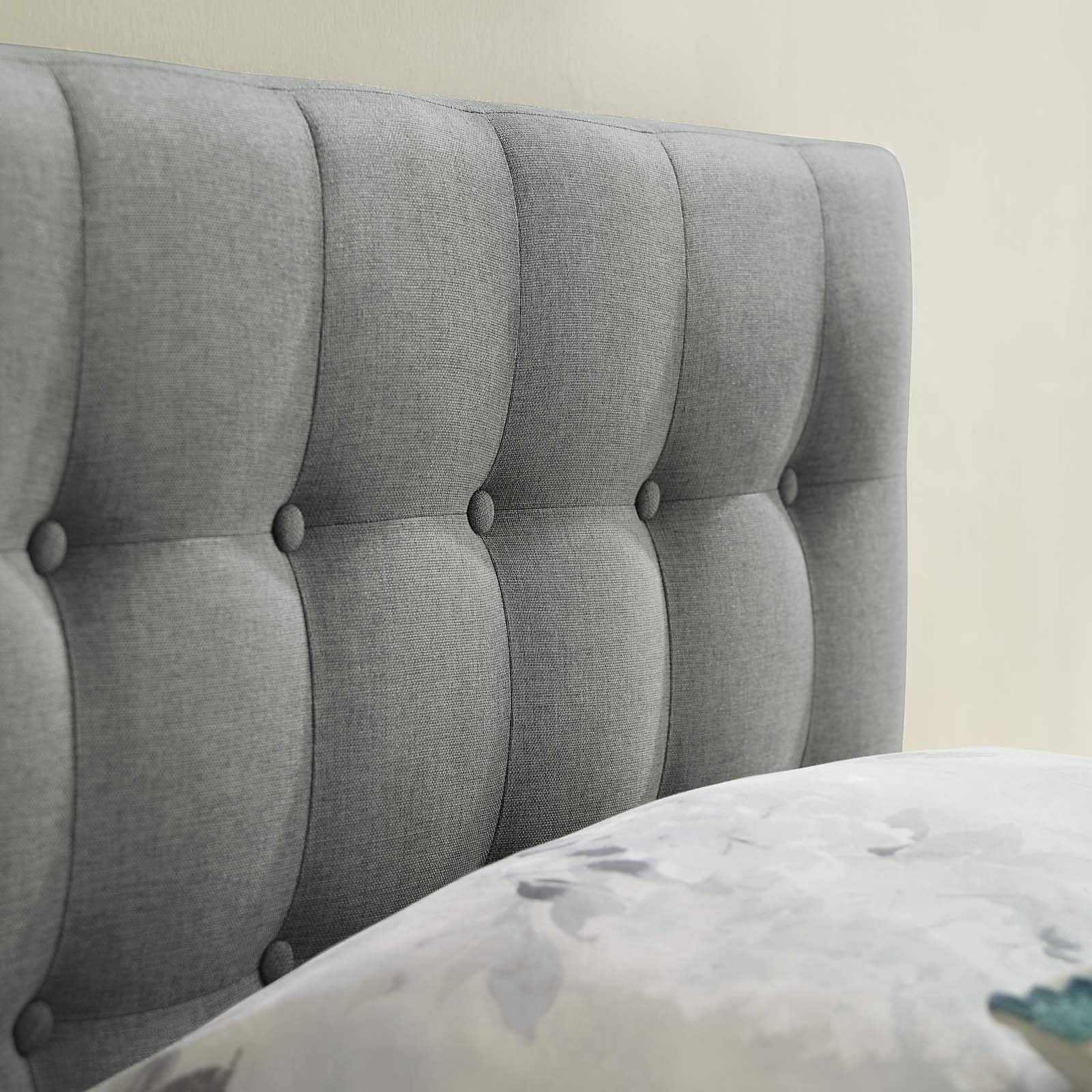 Modway Emily Tufted Button Linen Fabric Upholstered Twin Headboard in Gray
