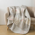 Walk In The Cotswolds 50' X 60' Cotton Quilted Throw Blanket, Neutral Floral And Cream Cottage Throw Quilt For Couch, Lightwei