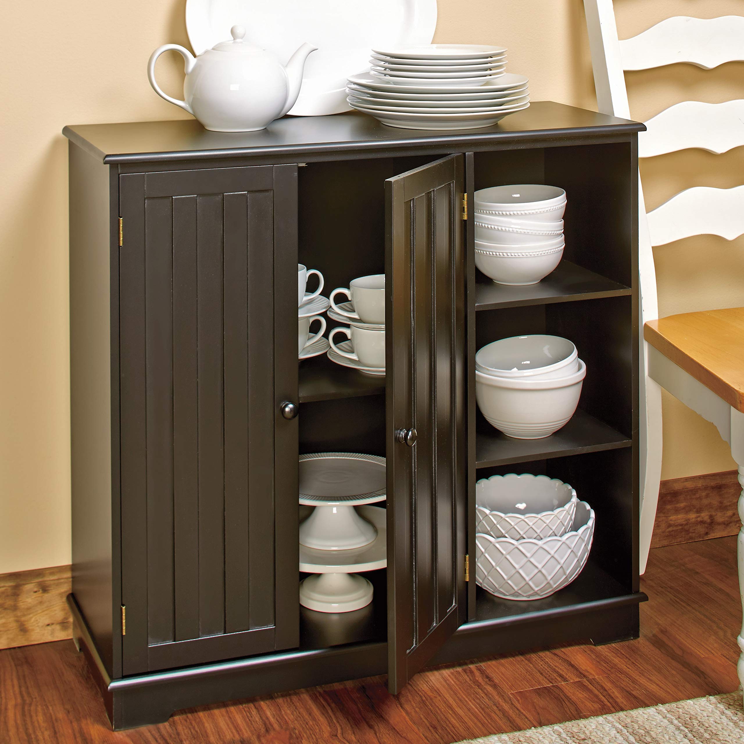 Beadboard Wooden Storage Cabinets or Baskets - Black Storage Unit