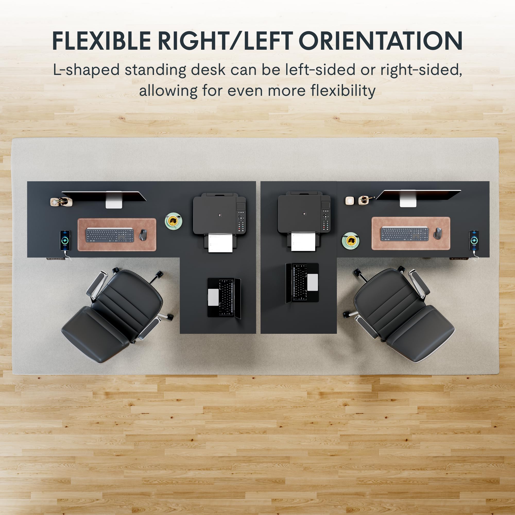 Flexispot Pro Corner Desk Dual Motor L Shaped Computer Electric Standing Desk Sit Stand Up Desk Height Adjustable Desk Home Office Table With Splice Board, 63X40 Black(2 Pakages)