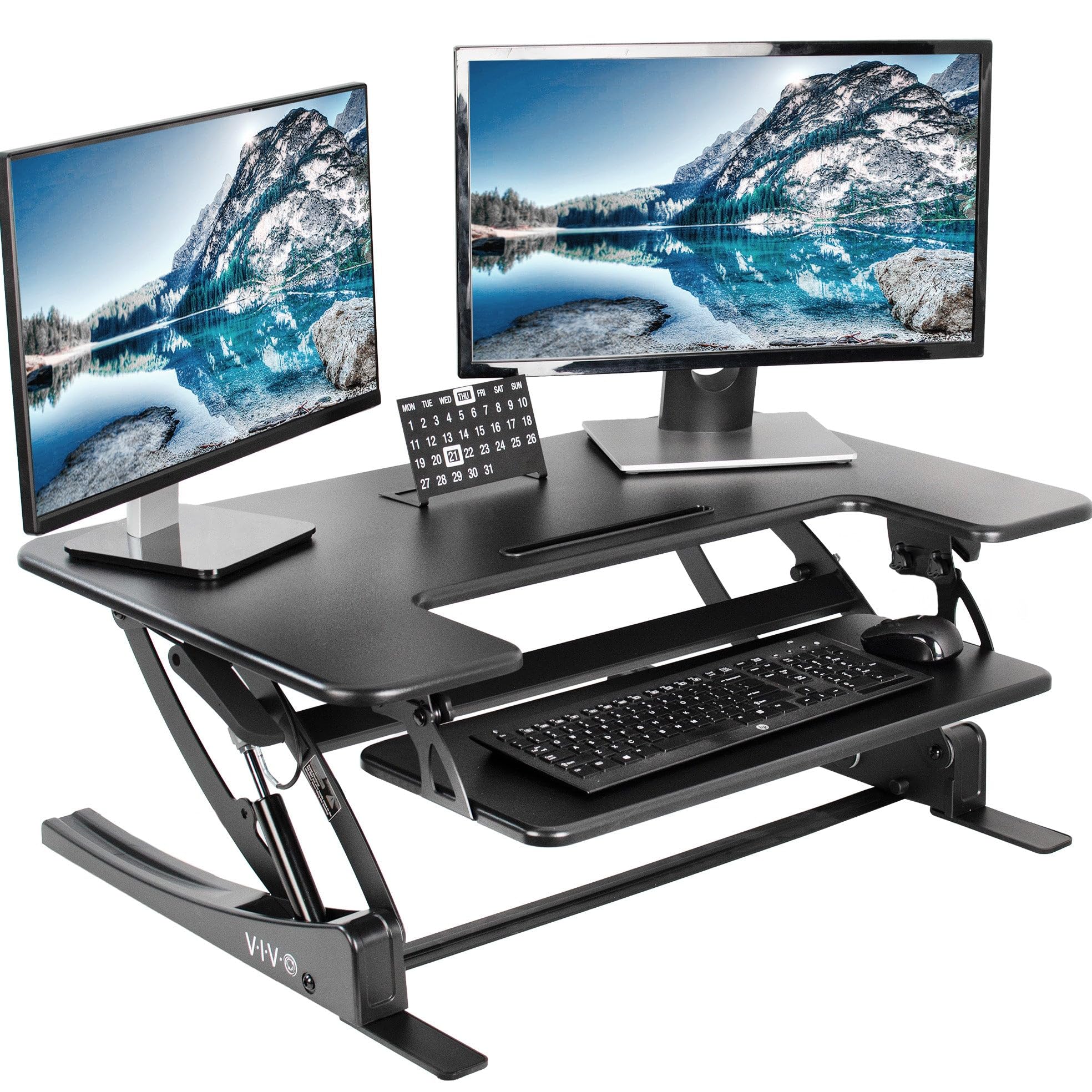 VIVO 36 inch Height Adjustable Stand Up Desk Converter, V Series, Quick Sit to Stand Tabletop Dual Monitor Riser Workstation, Bl