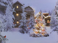 BANBERRY DESIGNS Lighted Christmas Scene in a LED Canvas Print with Cabins Cardinals and Trees - Measures 12 X 16