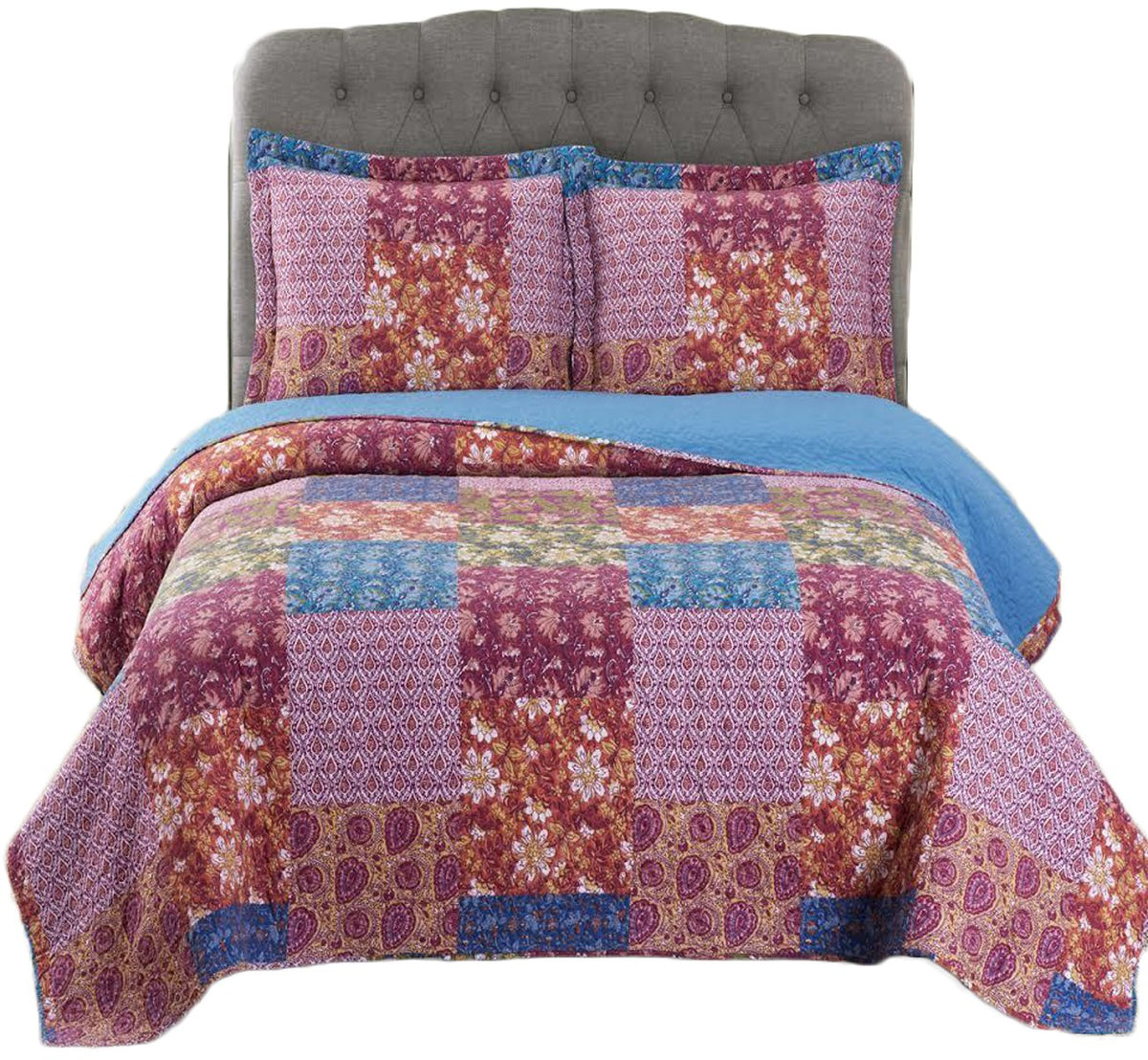 Royal Tradition Kenzy Reversible Coverlets, Full Over-Sized 3Pc Quilt Set (92-Inch Wide X 96-Inch Long) Lightweight Bedspread