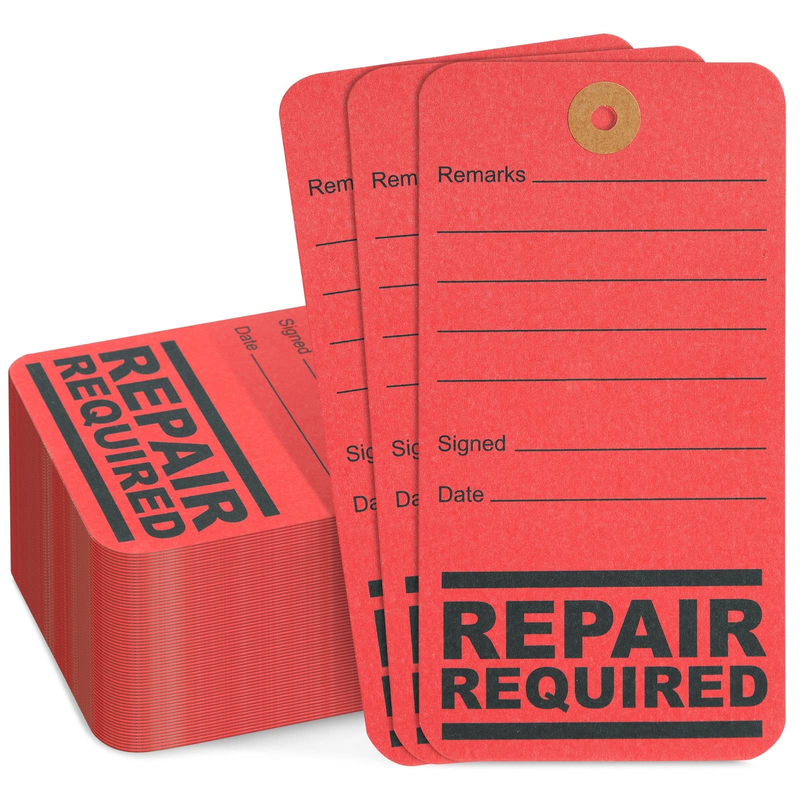 100-Pack Repair Required Tags, Red Service Tags For Broken Equipment, Maintenance, Production Machinery Notice Label Signs For O