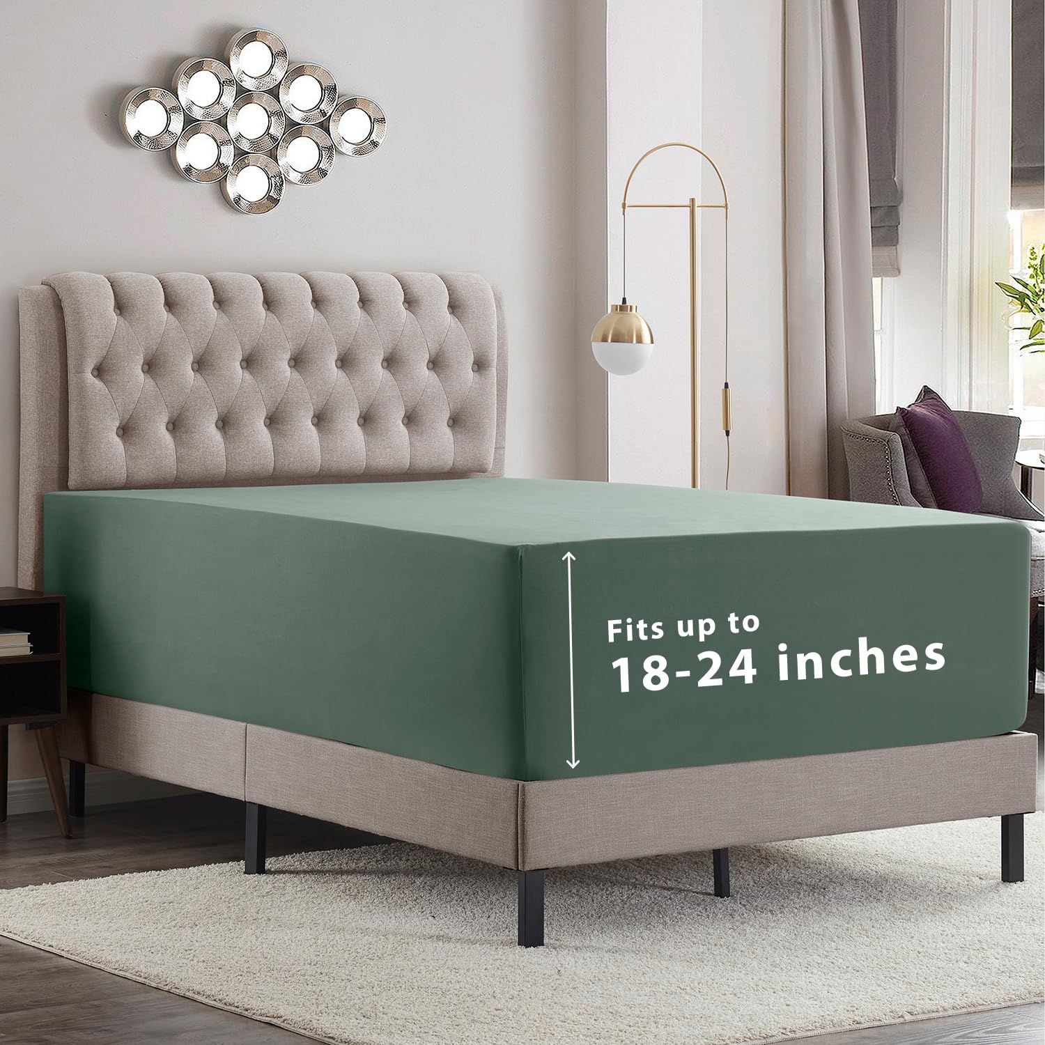 Empyrean Extra Deep Full Size Fitted Sheet With Deep Pocket, Soft Microfiber 110 Gsm, Sage Green