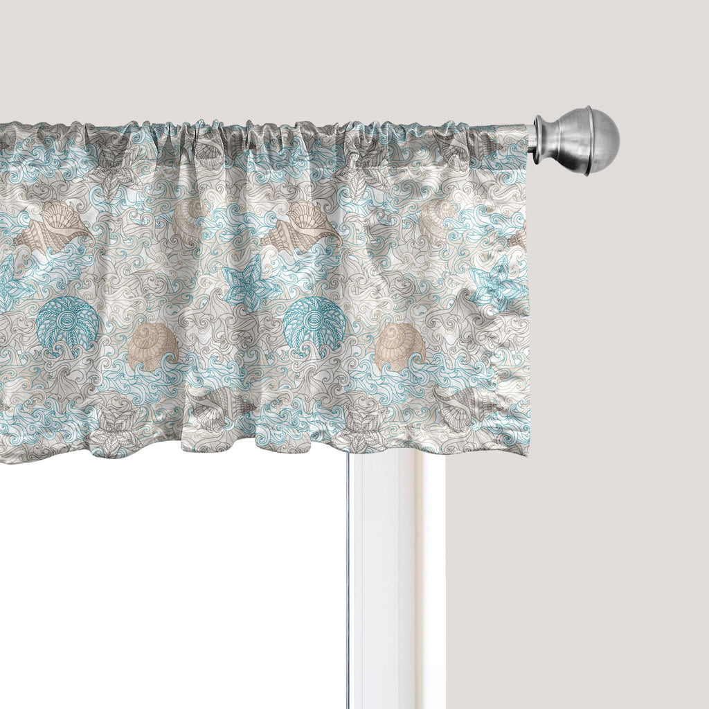 Ambesonne Nautical Window Valance, Pastel Toned Sea Shell Starfish Mollusk Seahorse Coral Reef Motif Design, Curtain Valance For Kitchen Bedroom Decor With Rod Pocket, 54' X 18', Tan Turquoise