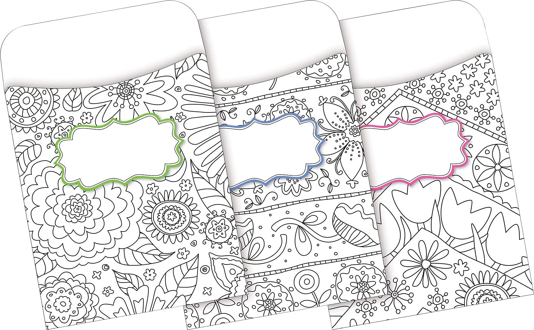 Barker Creek Peel & Stick Library Pockets, Color Me In My Garden, 3 Designs, Great For Holding Library, Index, And Flash Cards,