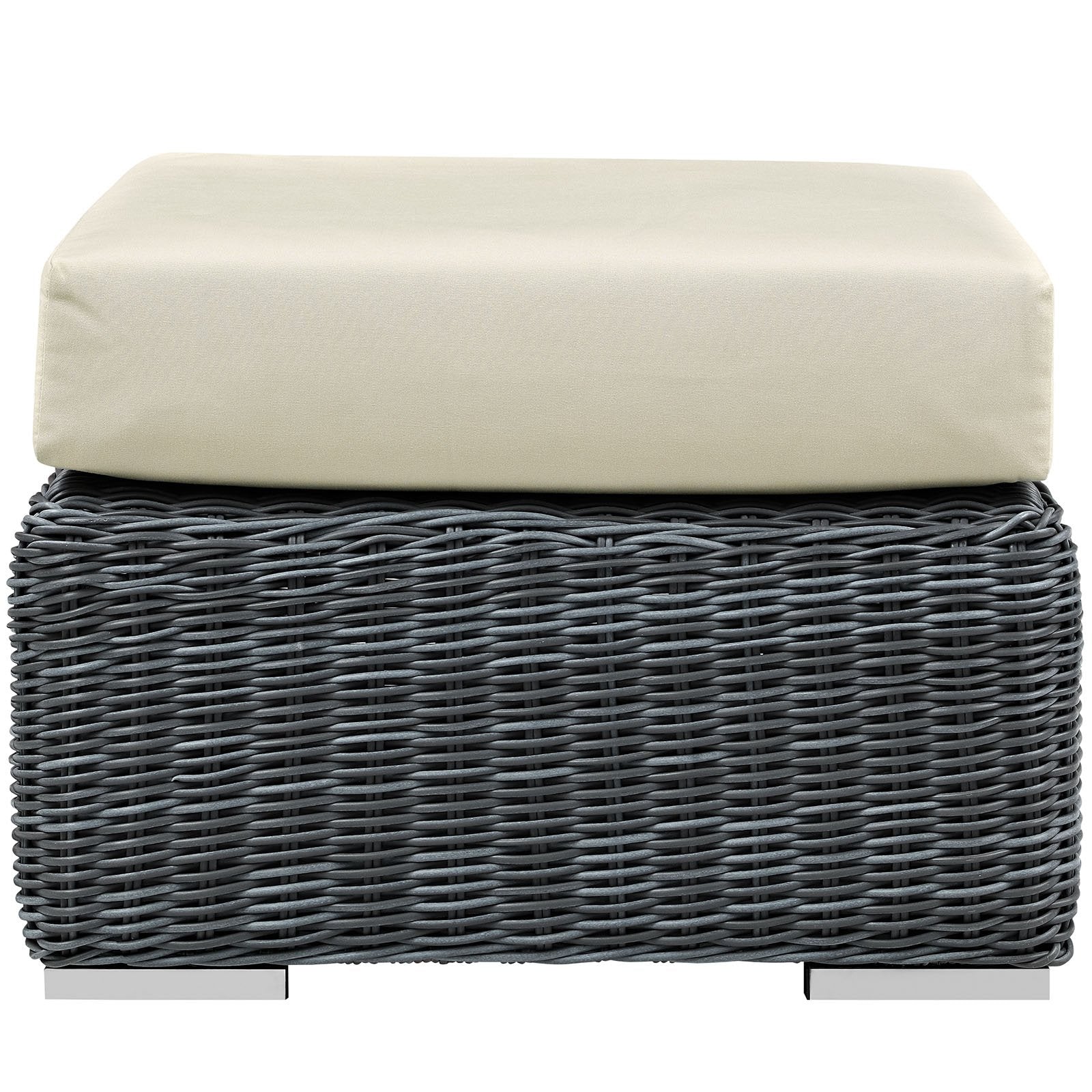 Modway Summon Wicker Rattan Outdoor Patio Sunbrella Square Ottoman in Canvas Antique Beige