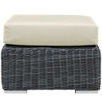 Modway Summon Wicker Rattan Outdoor Patio Sunbrella Square Ottoman in Canvas Antique Beige