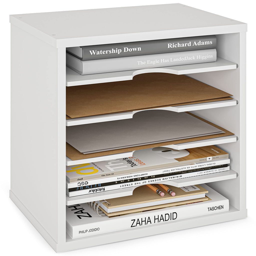 Ballucci File Organizer Paper Sorter, 5 Tier Adjustable Shelves Office Desk Organizer, 13 5/8' X 9 1/4' X 12', White