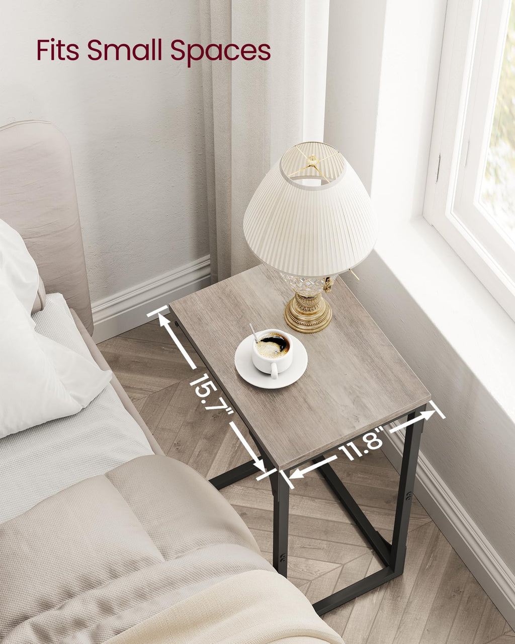 Vasagle C-Shaped End Table, Small Side Table For Couch, Sofa Table With Metal Frame For Living Room, Bedroom, Bedside, Greige And Black