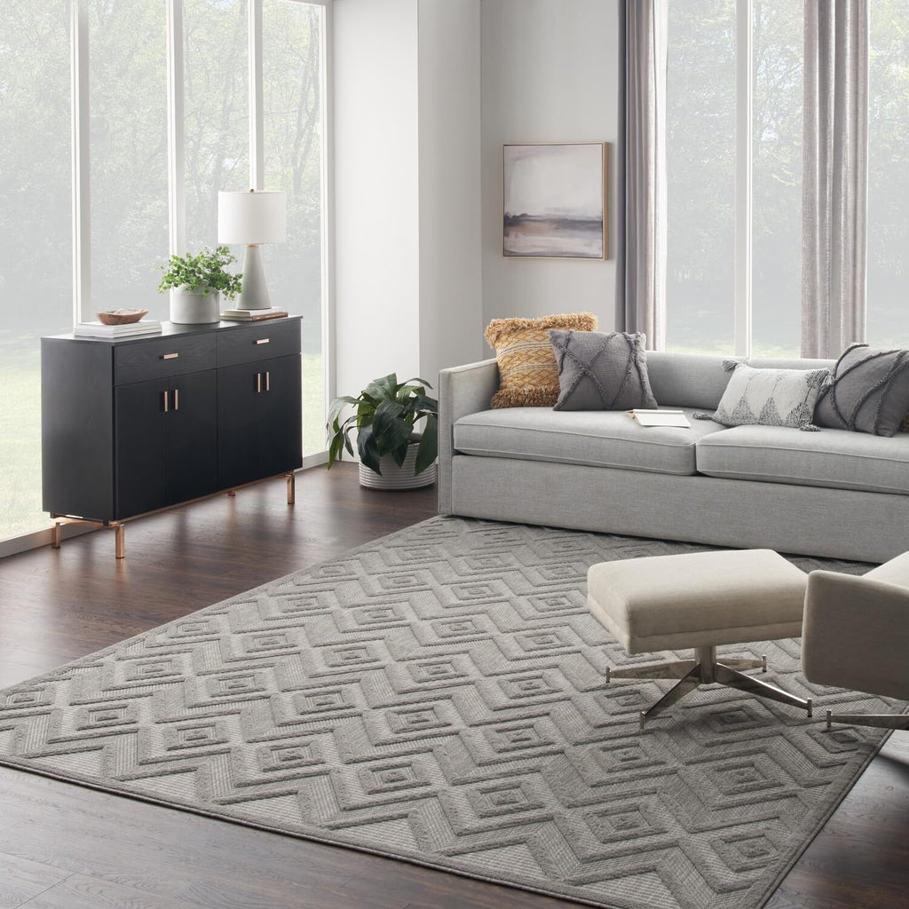 Nourison Versatile Indoor/Outdoor Silver Grey 7' X 10' Area Rug, Easy Cleaning, Non Shedding, Bed Room, Living Room, Dining Room, Deck, Backyard, Patio, High Traffic Area (7X10)