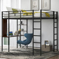 Full Size Metal Loft Bed with Desk and Storage Shelves,Heavy Duty Loft Bed Frame with Safety Guardrail for Kids Teens Adults,Spa