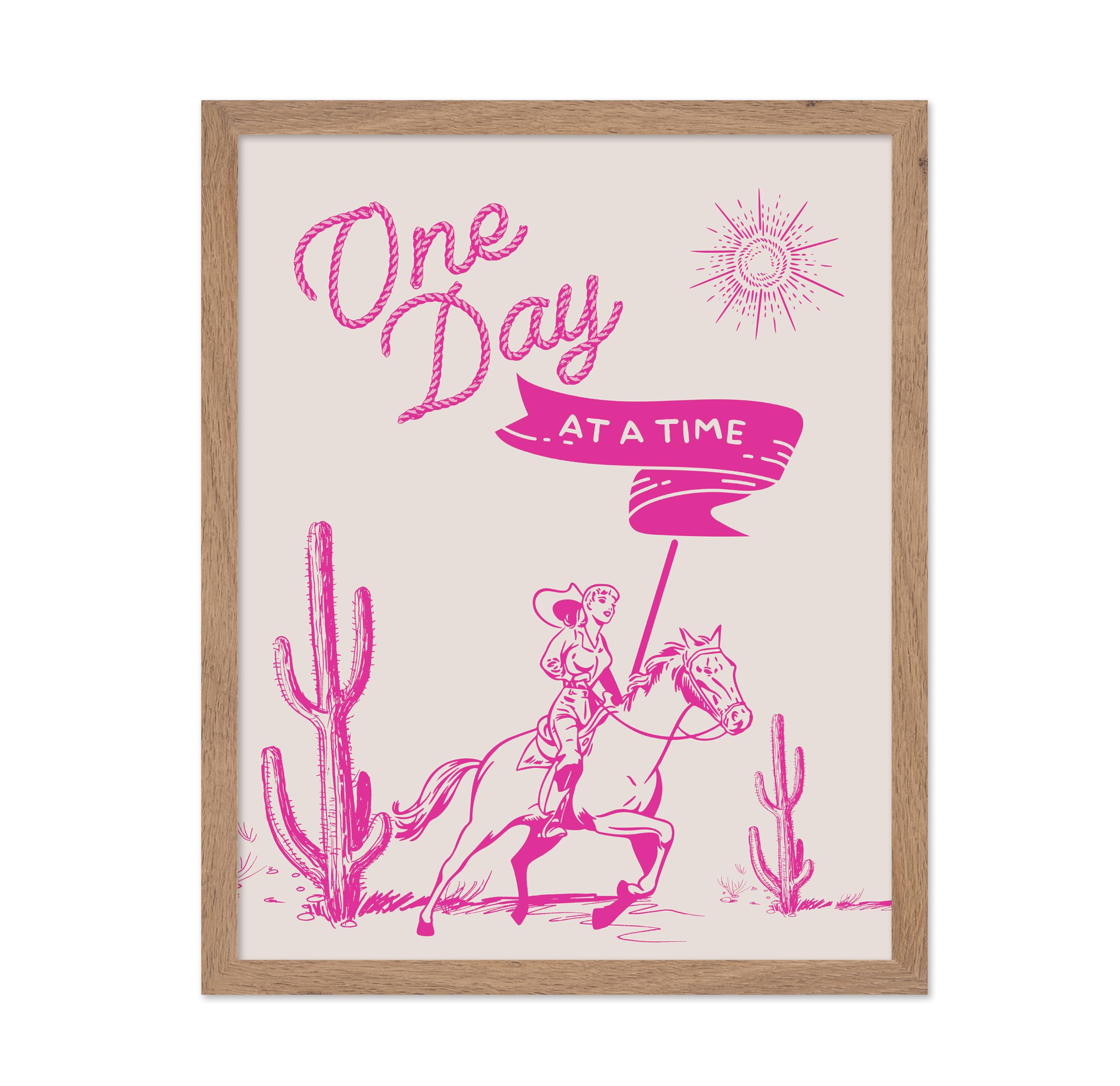 Poster Master Pink One Day At A Time Poster - Retro Cowgirl Print - Western Art - Wild West Art - Trendy Art - Gift for Men & Wo