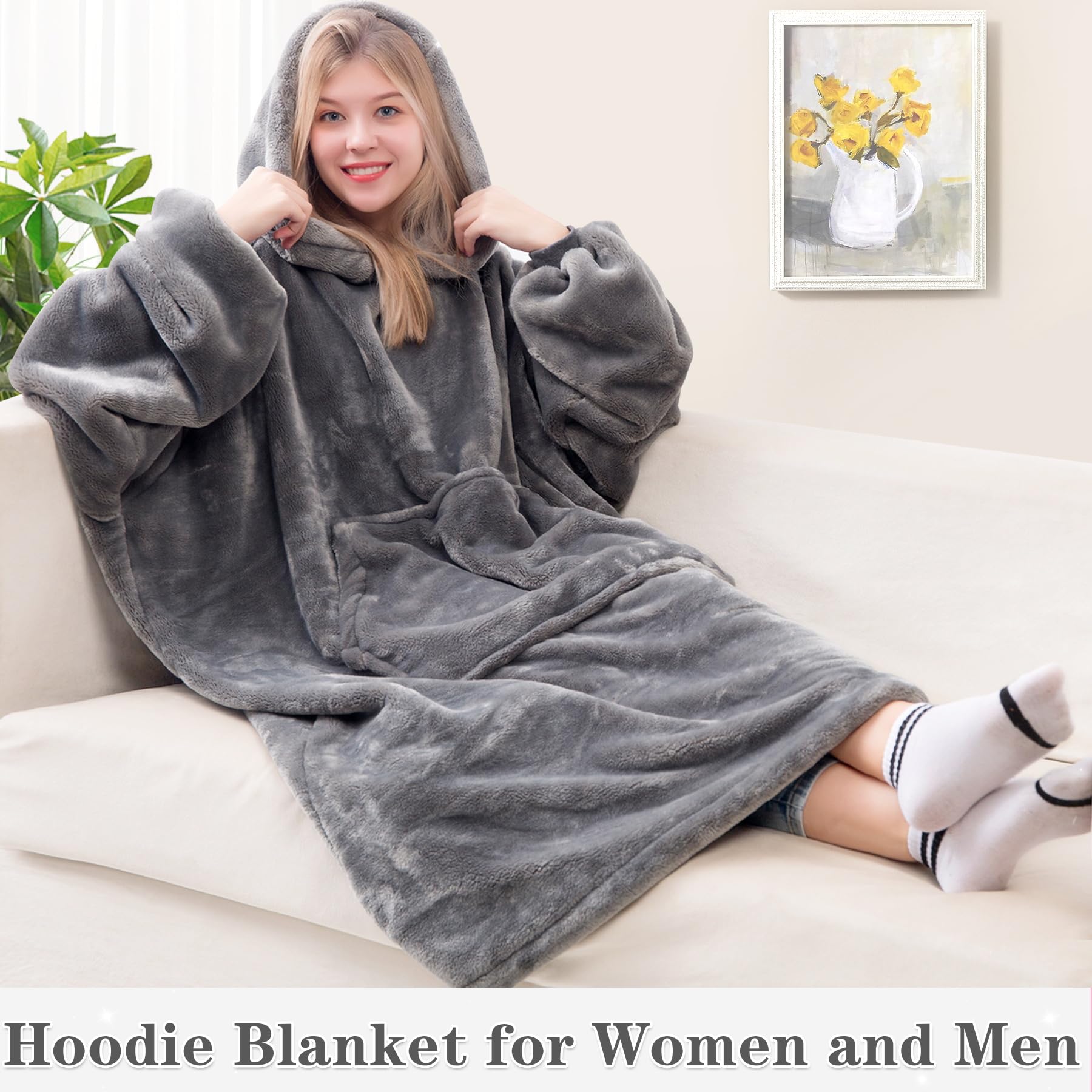 Waitu Wearable Blanket Sweatshirt For Women And Men, Super Warm And Cozy Giant Blanket Hoodie, Thick Flannel Blanket With Sleeve