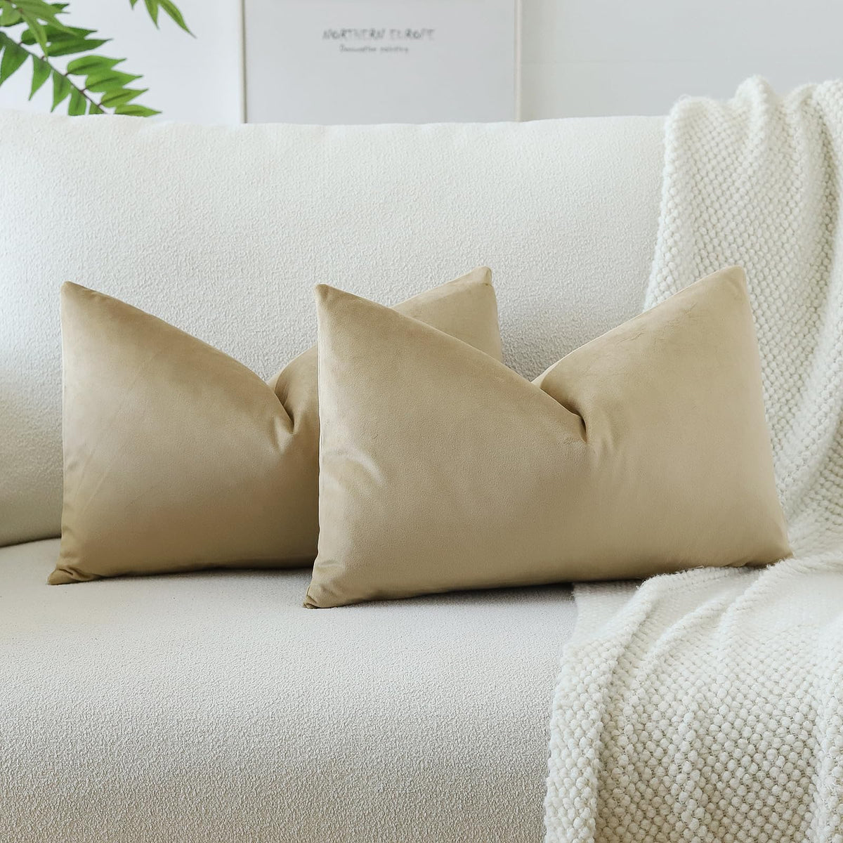 Otostar Velvet Soft Solid Decorative Throw Pillow Covers 12 X 20 Inch Pillow Covers Lumbar Cushion Case Couch Pillowcases For Sofa Bed Home Decor Pack Of 2 (Khaki)