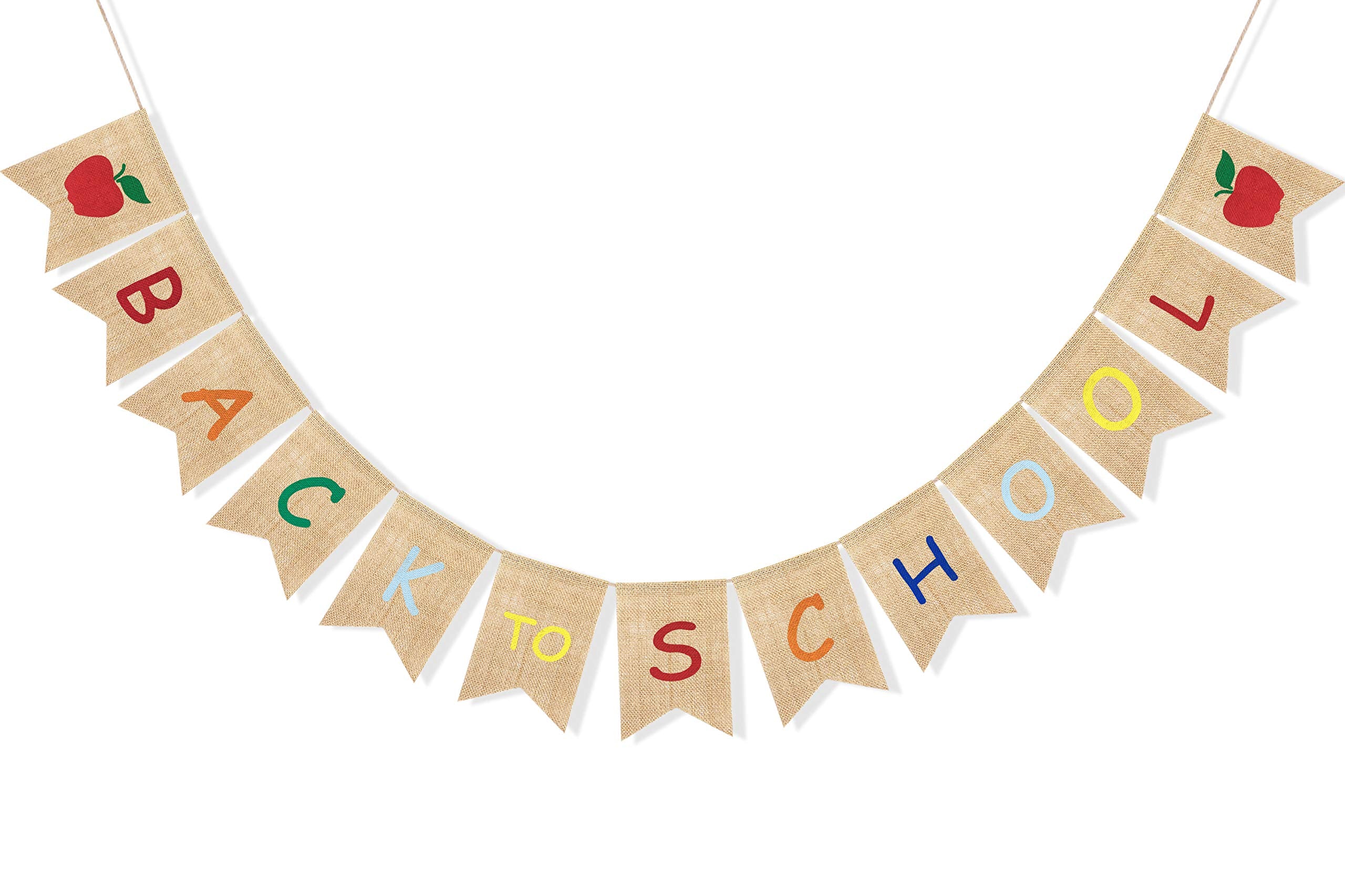 Uniwish Back to School Banner Burlap Apple Sign First Day of School Decorations Garland Classroom Blackboard Hanging D  cor