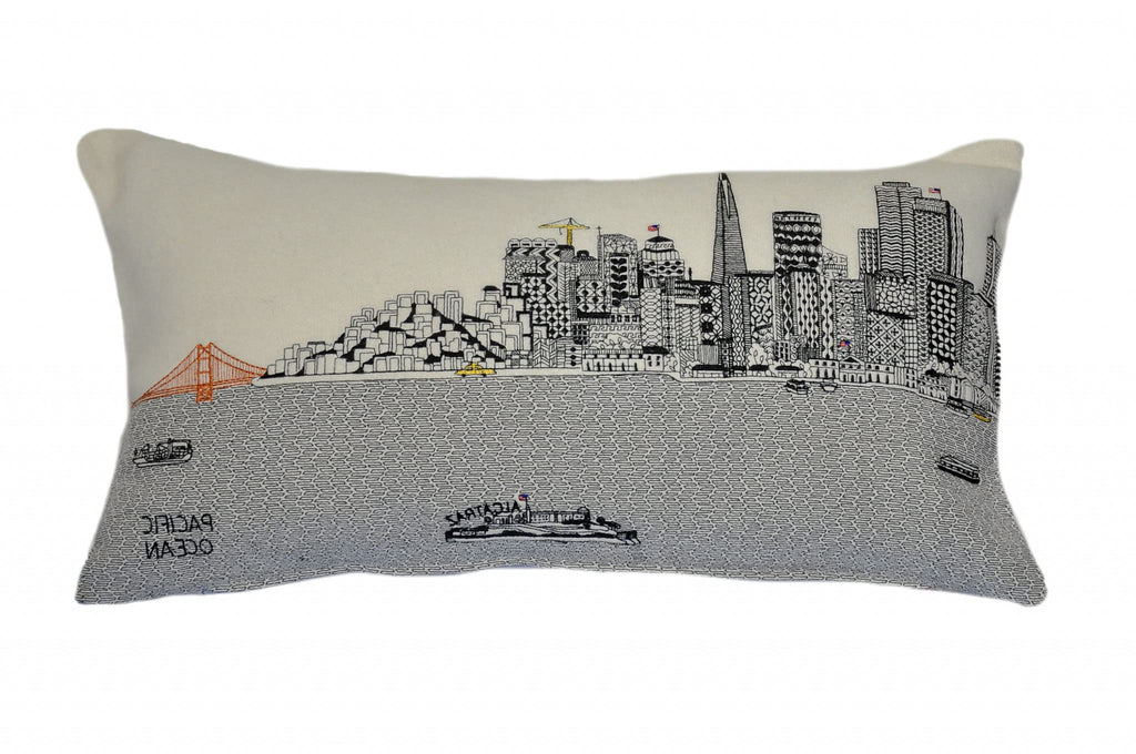HomeRoots Cream 24' White San Francisco Daylight Skyline Lumbar Decorative Pillow