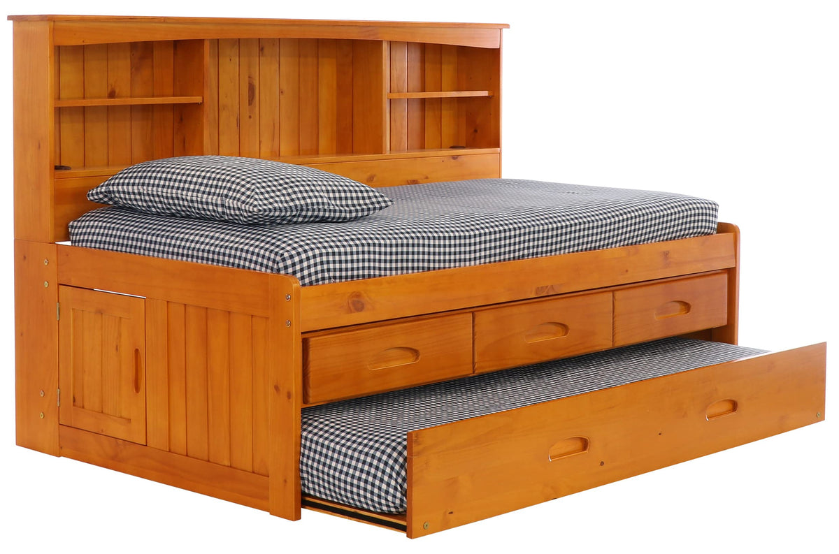 OS Home and Office Furniture Model 82122K3-22, Solid Pine Twin Daybed with 3 Sturdy Drawers and a Twin Sized Trundle in Warm Honey