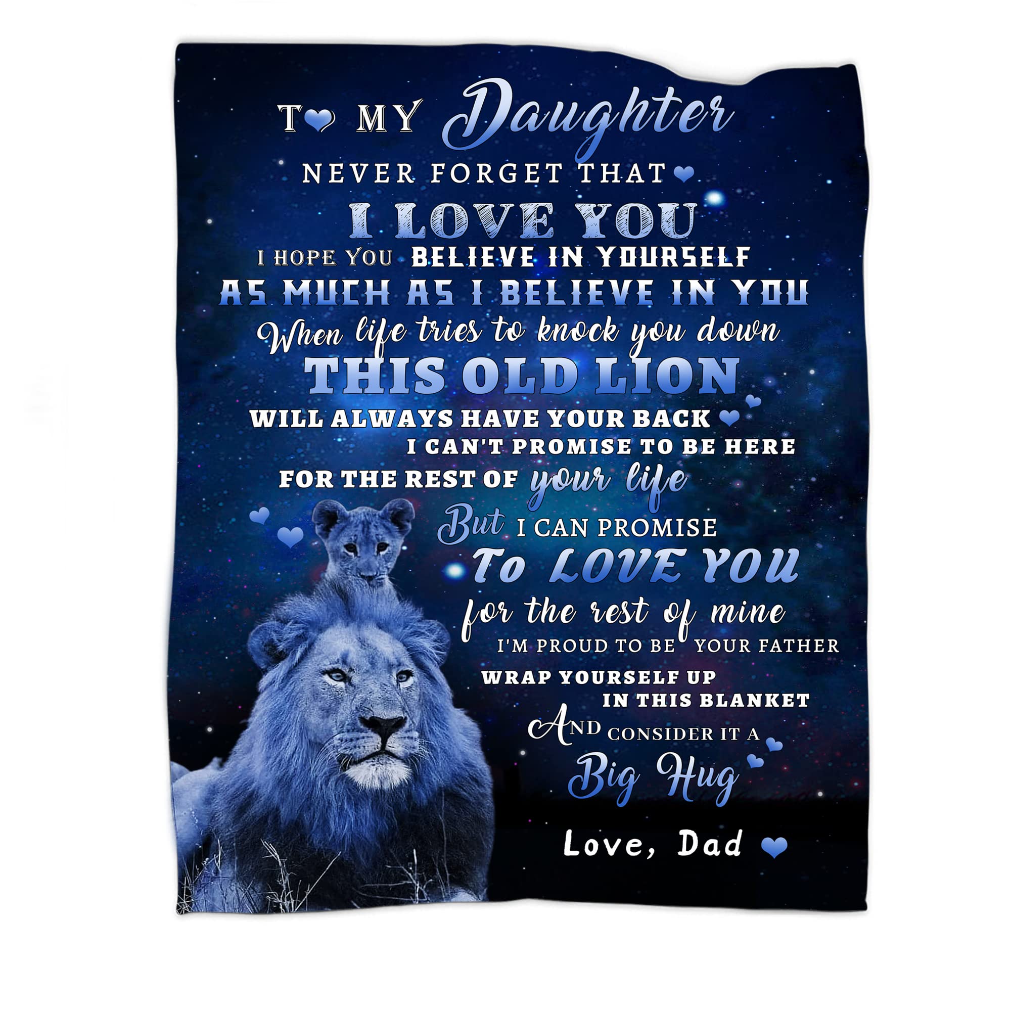Tgruihm To My Daughter Blanket From Dad, Lion Blanket To My Daughter, Christmas Birthday Gifts For My Daughter Super Soft Cozy F