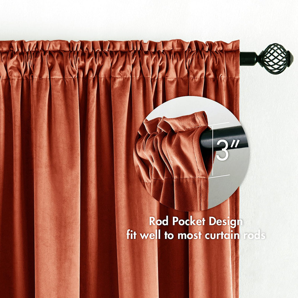 Miulee Burnt Orange Velvet Curtains Thermal Insulated Blackout Curtain Fall Drapes For Bedroom Living Room Darkening 108 Inches Long Rust Terracotta Panels Rod Pocket Set Of 2