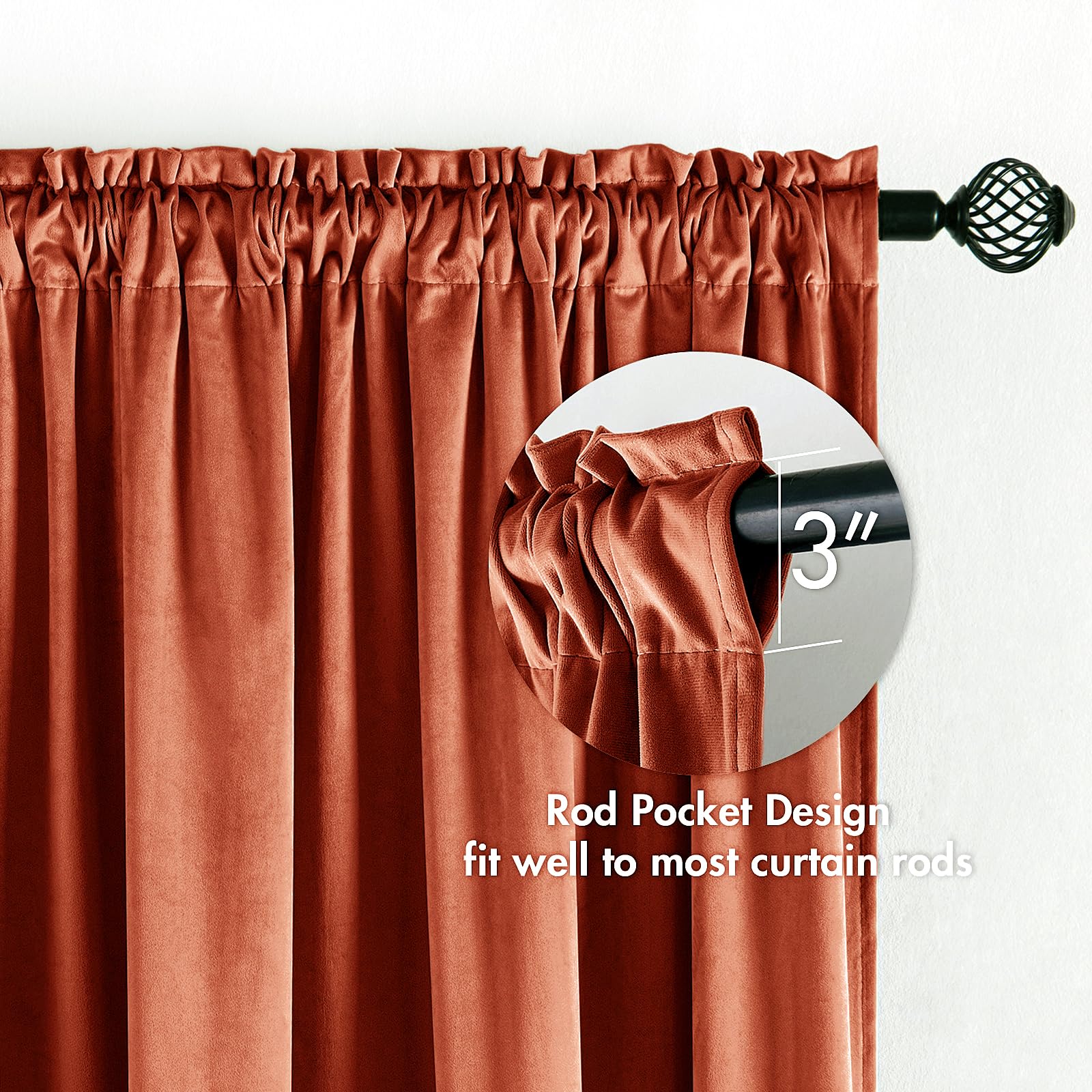 Miulee Burnt Orange Velvet Curtains Thermal Insulated Blackout Curtain Fall Drapes For Bedroom Living Room Darkening 108 Inches Long Rust Terracotta Panels Rod Pocket Set Of 2