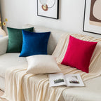 Emema Pack Of 2 Velvet Pillow Covers Decorative Square Pillowcase Soft Solid Cushion Case For Sofa Bedroom Car 16X16 Inch Cream