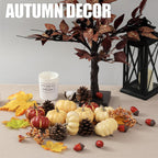 Artgar Pumpkin Decor Set, 23 Pcs Fall Harvest Decorations Including Mini Pumpkins, Acorns, Pinecones, Berries, Maple Leaves For