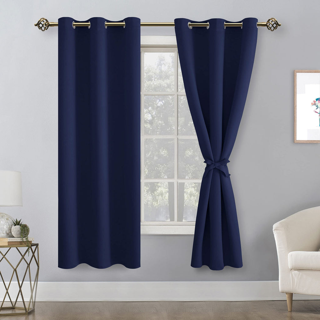 Hiasan Blackout Curtains For Bedroom, Thermal Insulated, Light Blocking, Noise Reducing Window Curtain Panels, Tiebacks Included, Set Of 2, Grommet Top (Navy Blue, Width 42 Inch X Length 63 Inch)