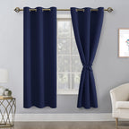 Hiasan Blackout Curtains For Bedroom, Thermal Insulated, Light Blocking, Noise Reducing Window Curtain Panels, Tiebacks Included, Set Of 2, Grommet Top (Navy Blue, Width 42 Inch X Length 63 Inch)