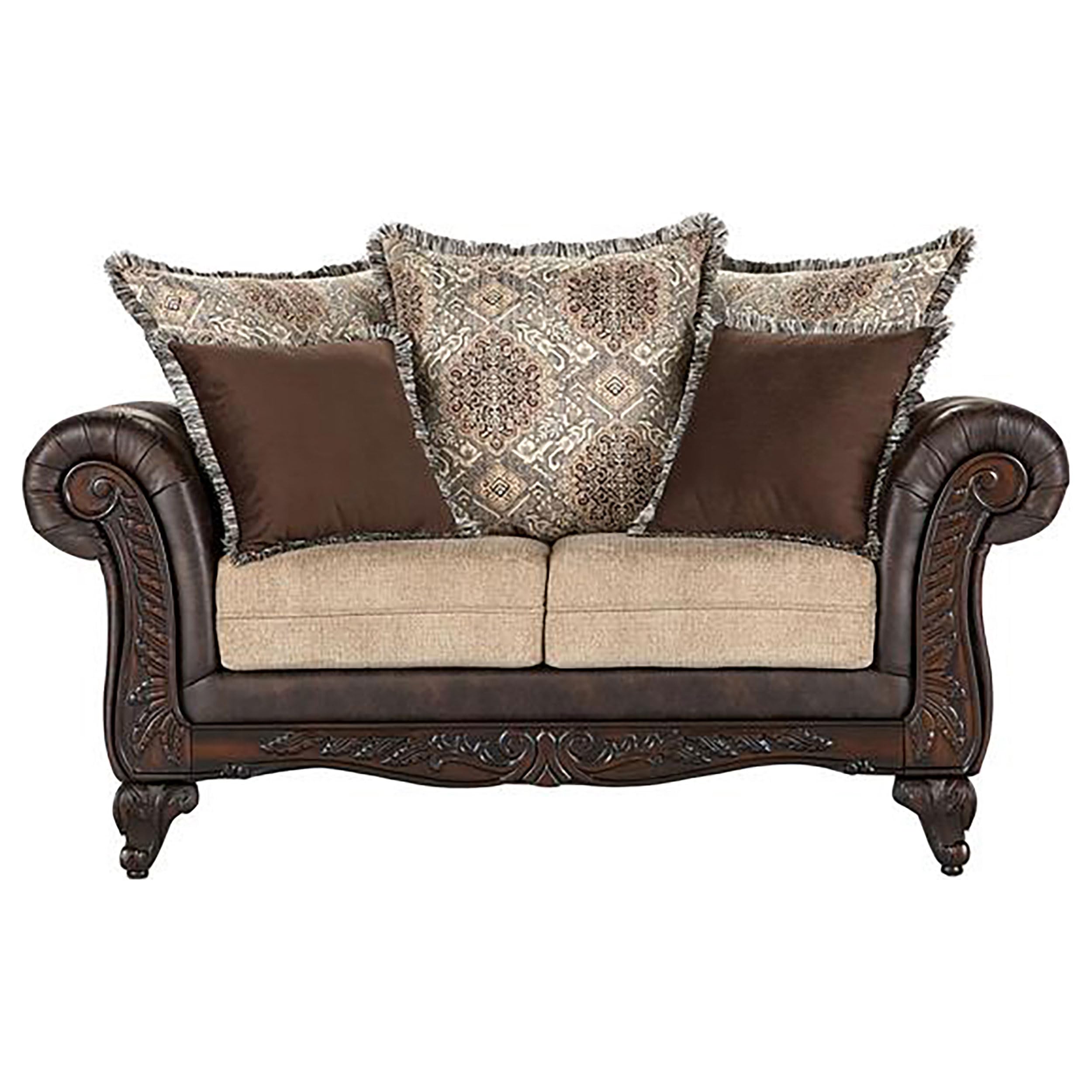 Coaster Elmbrook 2-Piece Upholstered Rolled Arm Sofa Set Brown