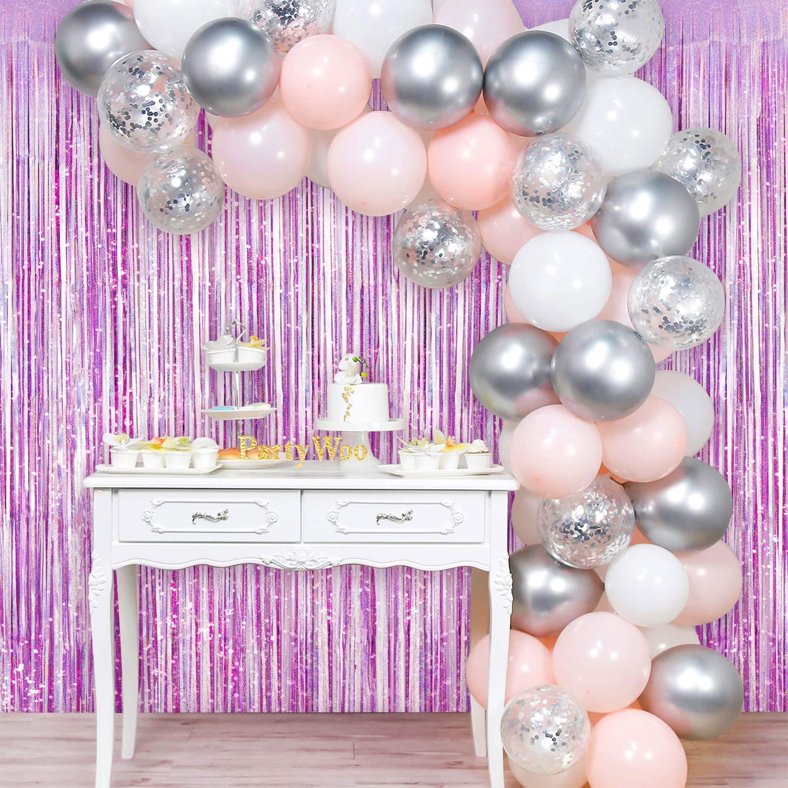 Light Purple Fringe Curtain Backdrop, 2 Pack Tinsel Foil Fringe Curtains Party Decorations Streamers, Xmas Light Purple Metallic